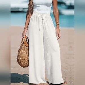 Elegant White Full Size Wide Leg Pants Plus Size